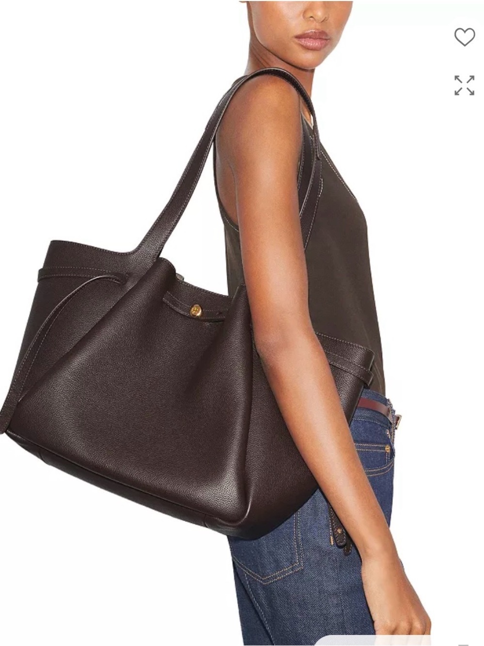 NWT Tory Burch Large Romy Leather Tote Bag, Deep Brown Leather - Picture 3 of 16
